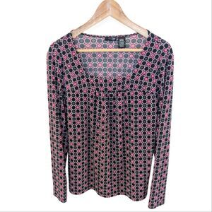 Y2K Blouse Long Sleeve Square Neck Geometric East 5th Red Black Large